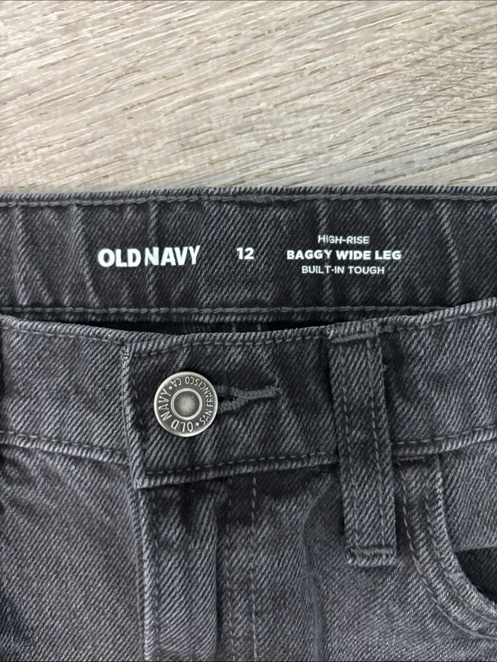 Old Navy Kids Girls Washed Black Baggy Wide leg Jeans Size 12 Cinch Waist